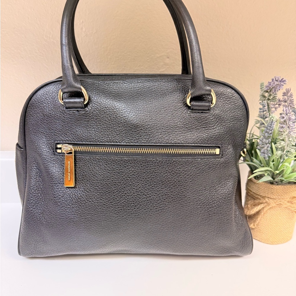 Michael Kors Black Pebbled Leather Satchel with Gold Hardware